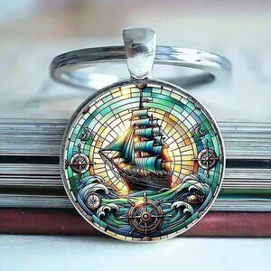 Stainless Steel PIRATE SHIP Keyring Keychain Accessory